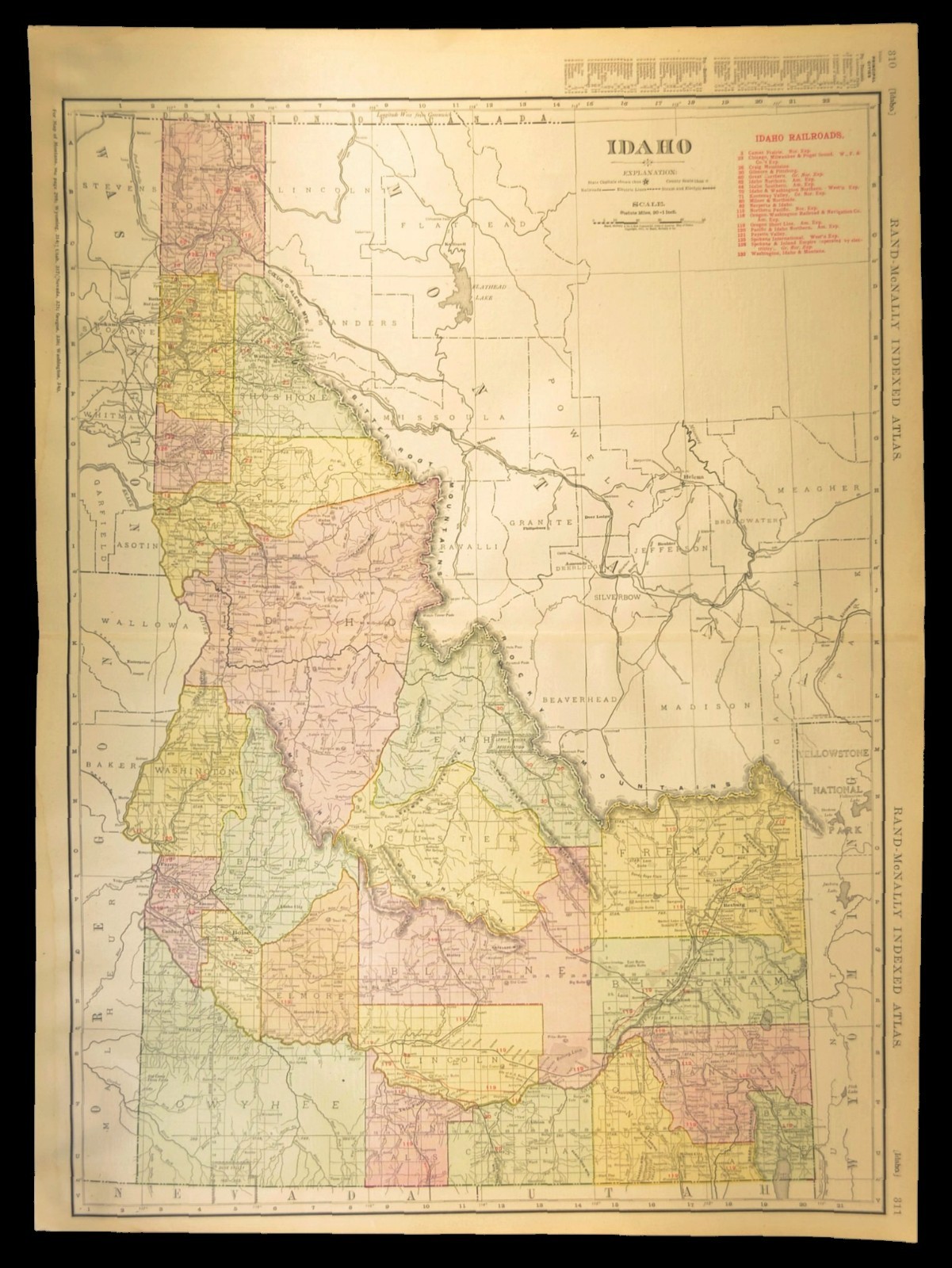 1911 Antique Map of Idaho Railroad Map ORIGINAL Atlas Map OSL RR DATED