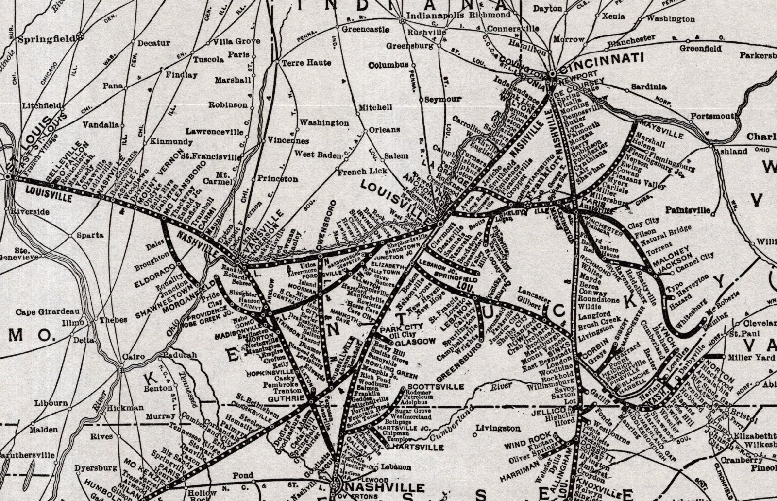 1938 Antique Louisiana & Nashville Railroad Map L&N Railroad Railway Map 2868