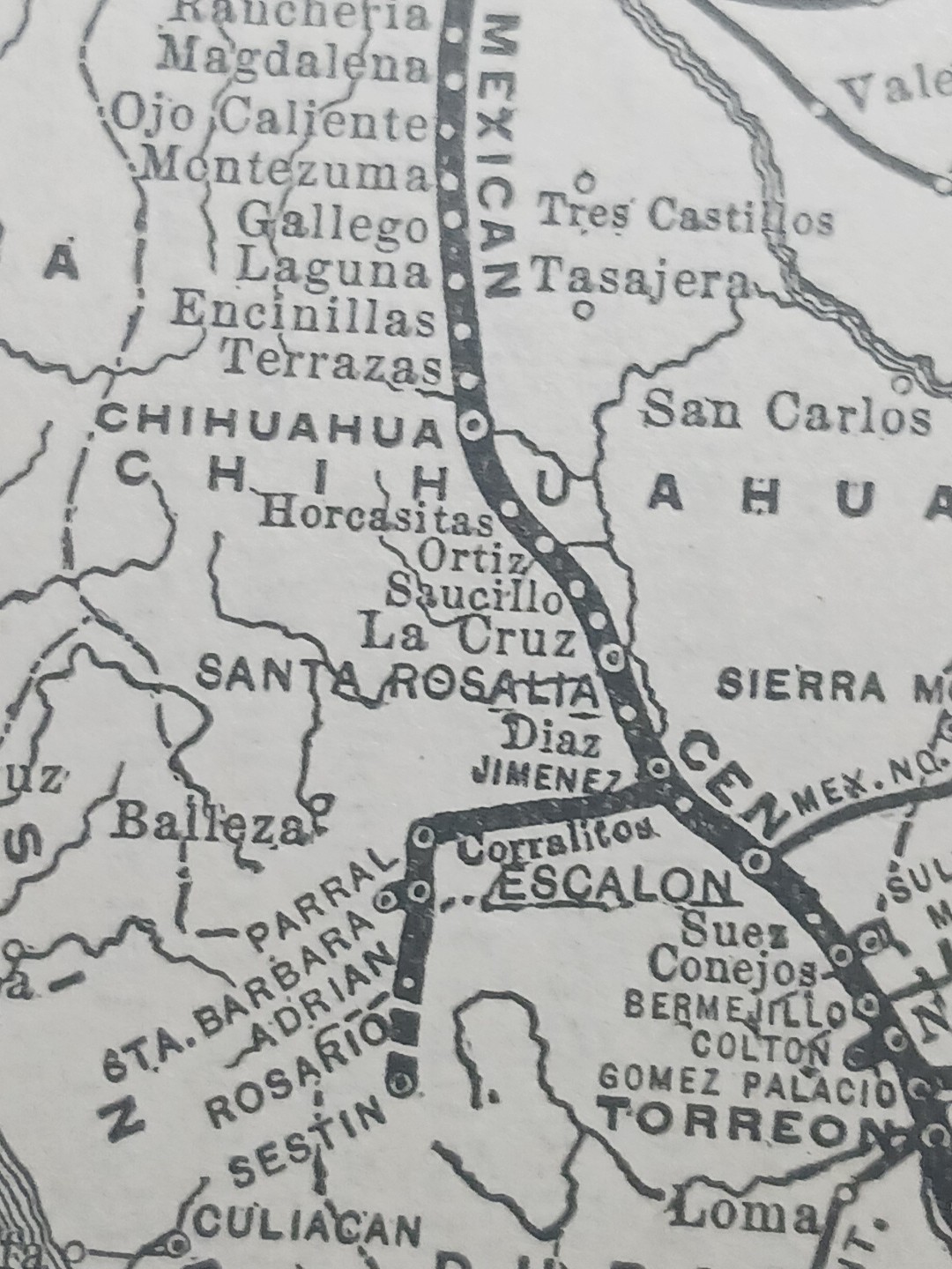 ~1906 Train Route Map MEXICAN CENTRAL RAILWAY Monterey Tampico Mexico Railroad