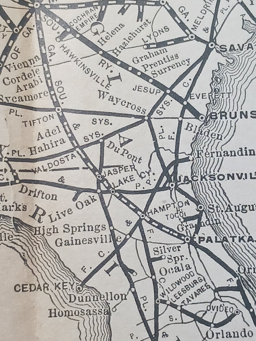 ~1898 ANTIQUE Railroad Map SOUTHERN RAILWAY SYSTEM Train Route All Lines 9″x11″