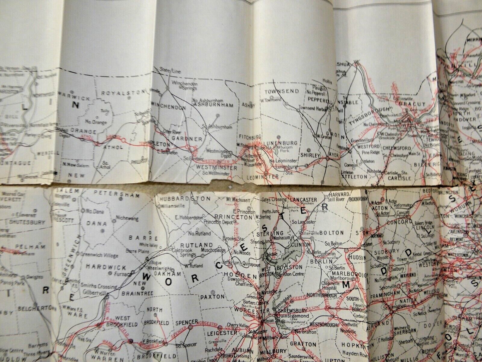 ANTIQUE LARGE MAP OF THE ELECTRIC RAILWAYS STATE OF MASSACHUSETTS RAILROADS 1908