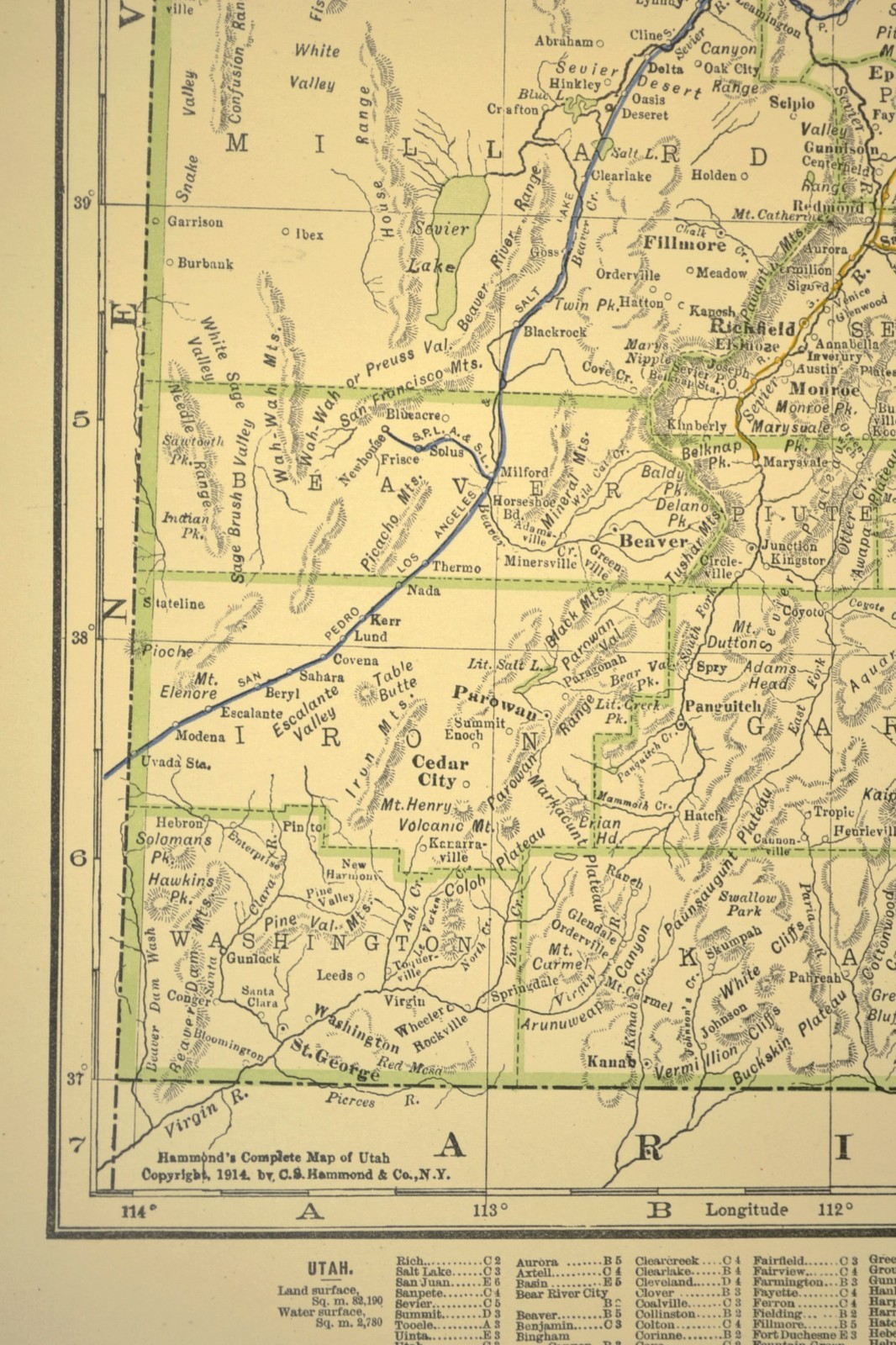 1914 Antique Map of UTAH Railroads Map ORIGINAL Atlas Denver & Rio Grande DATED