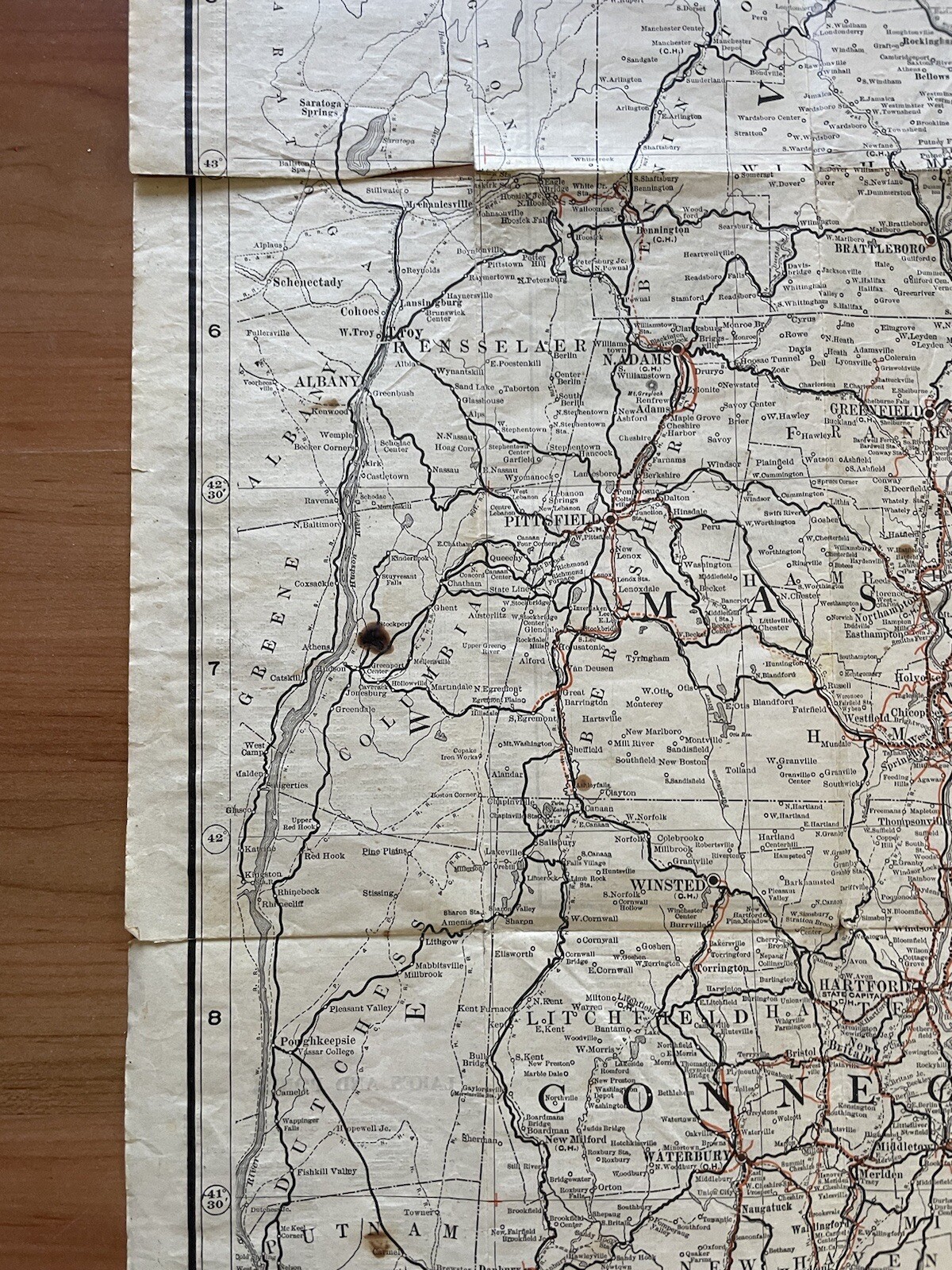 Antique 1907 New England Commercial & Route Survey Rail Road Electric Roads Map