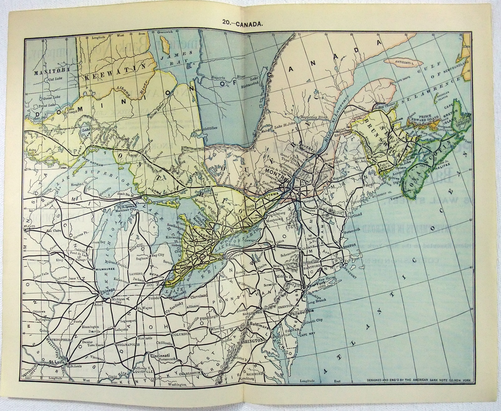 Eastern Canada – Original 1889 Railroad Map. Antique Railway