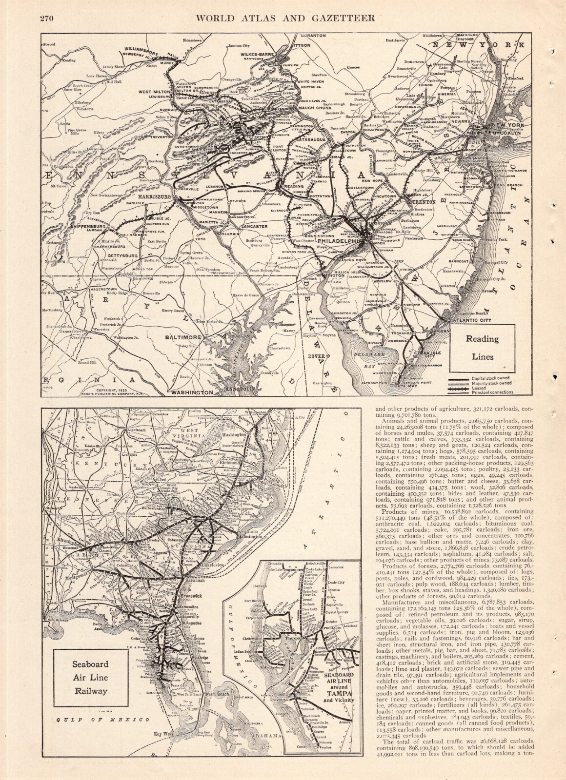 1923 Antique Reading Railroad Map Vintage Reading Lines Railway Map 602
