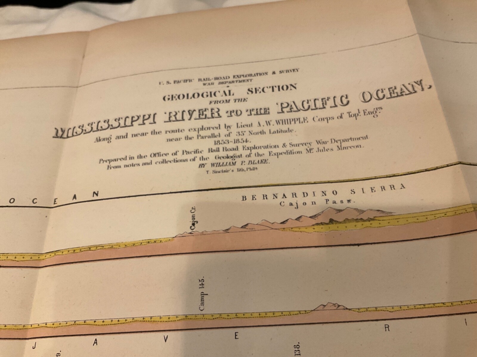 US ARMY TRANSCONTINENTAL 1855 COLOR CHART ROUTE TO YHE PACIFIC DETAILED 1855