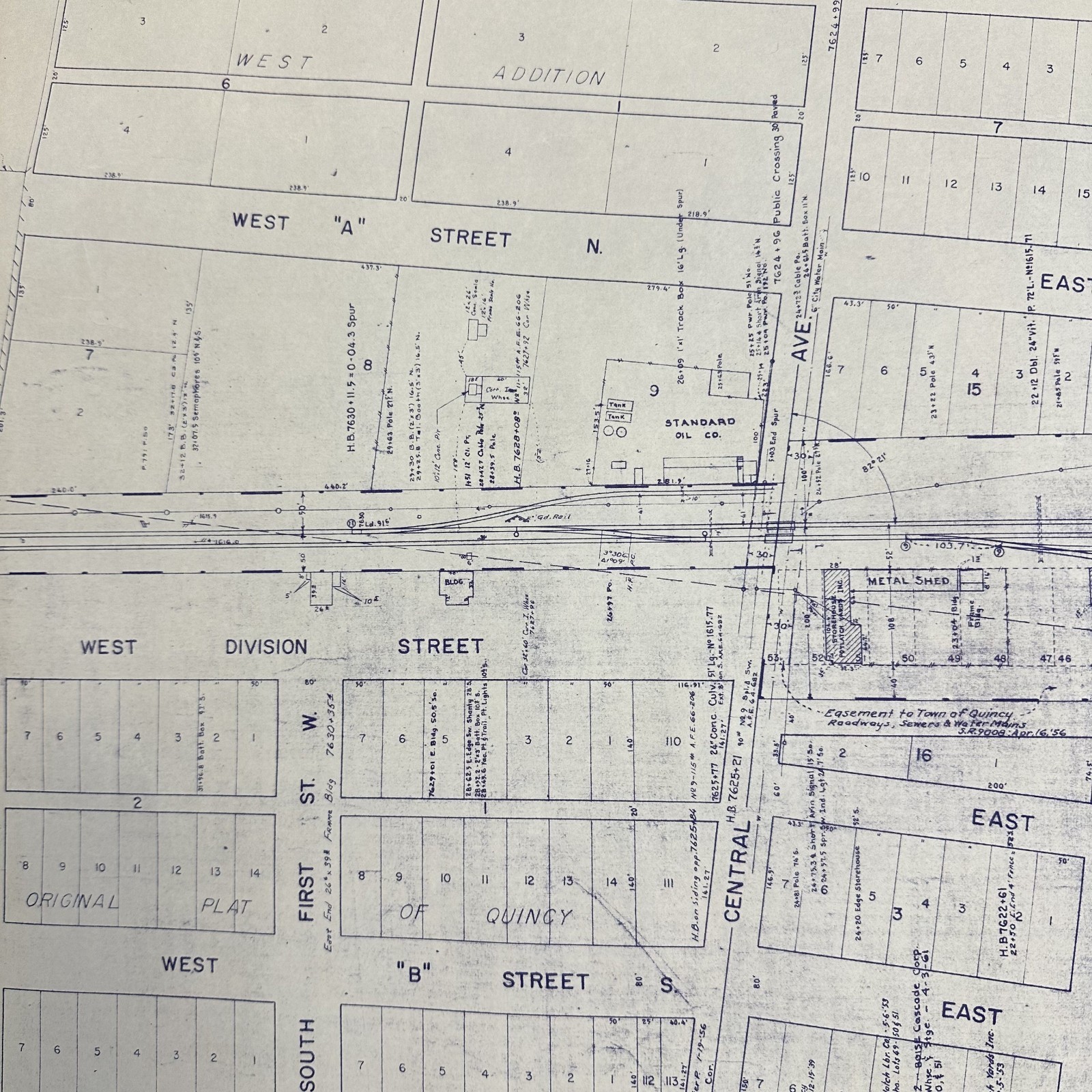 1954 Great Northern Railway Map Quincy Washington WA Blueprint Copy 84” x 24”