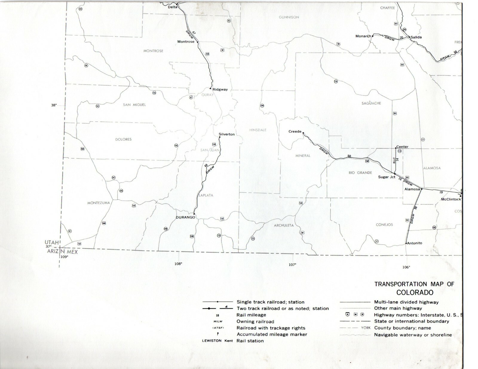 Vintage 1975 Colorado Transportation Map●Federal Railroad Administration●11″x17″