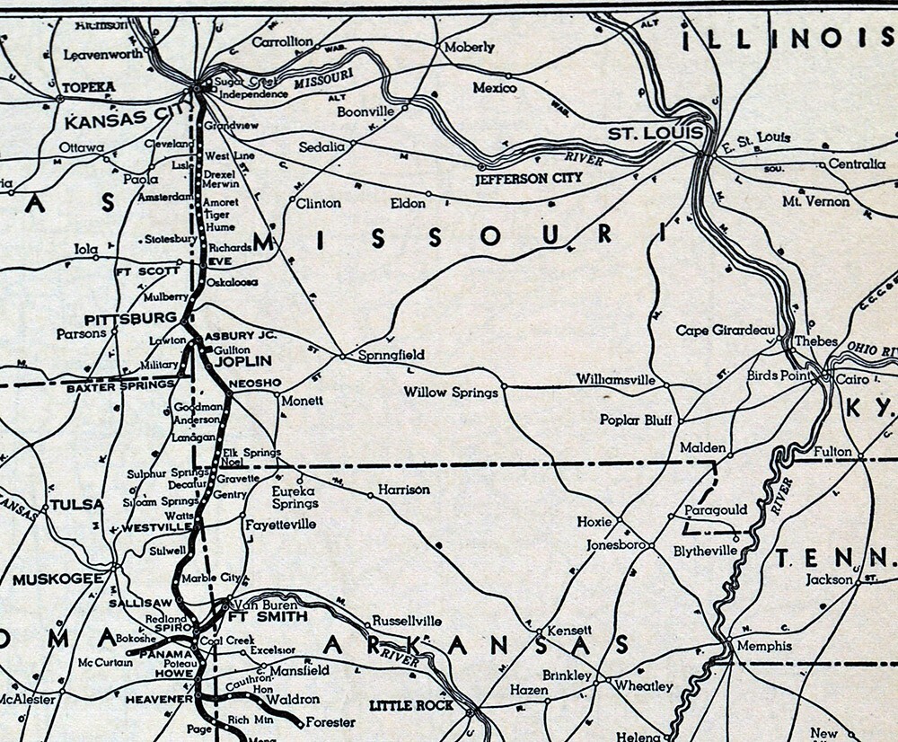 1941 LaSalle Map Kansas City Southern Railroad Louisiana Route New Orleans Mo AR