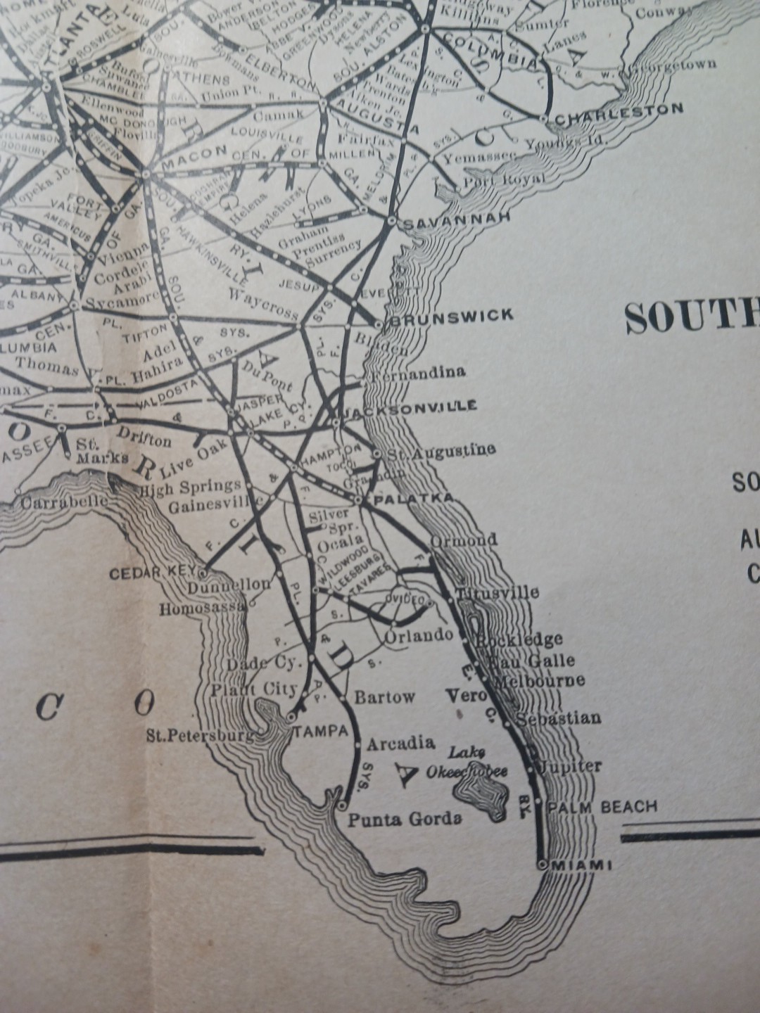 ~1898 ANTIQUE Railroad Map SOUTHERN RAILWAY SYSTEM Train Route All Lines 9″x11″
