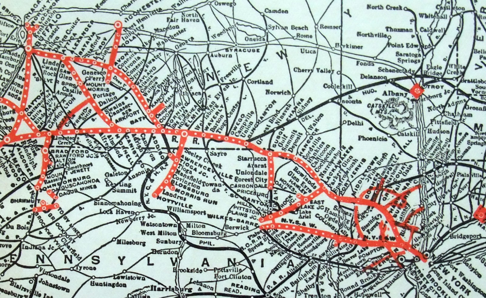 Erie Railroad – Original 1933 System Map. Vintage Railway