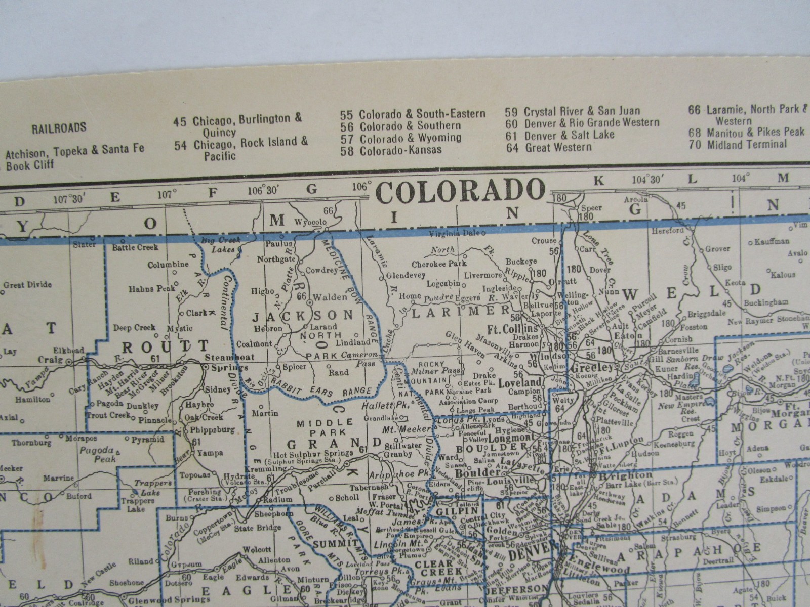 15% off. CO CT GREAT DEPRESSION era 1931 COLORADO RAILROAD Map or CONNECTICUT