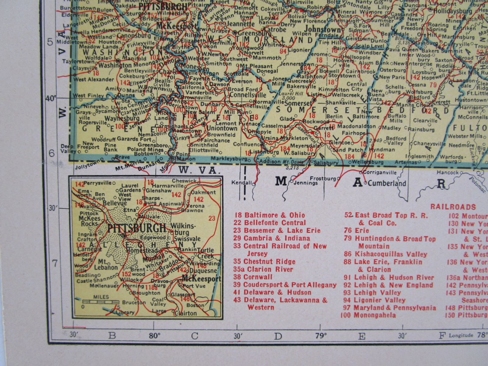 PA SC 1942 PENNSYLVANIA State RAILROAD Map. CORNWALL RR or SOUTH CAROLINA Map