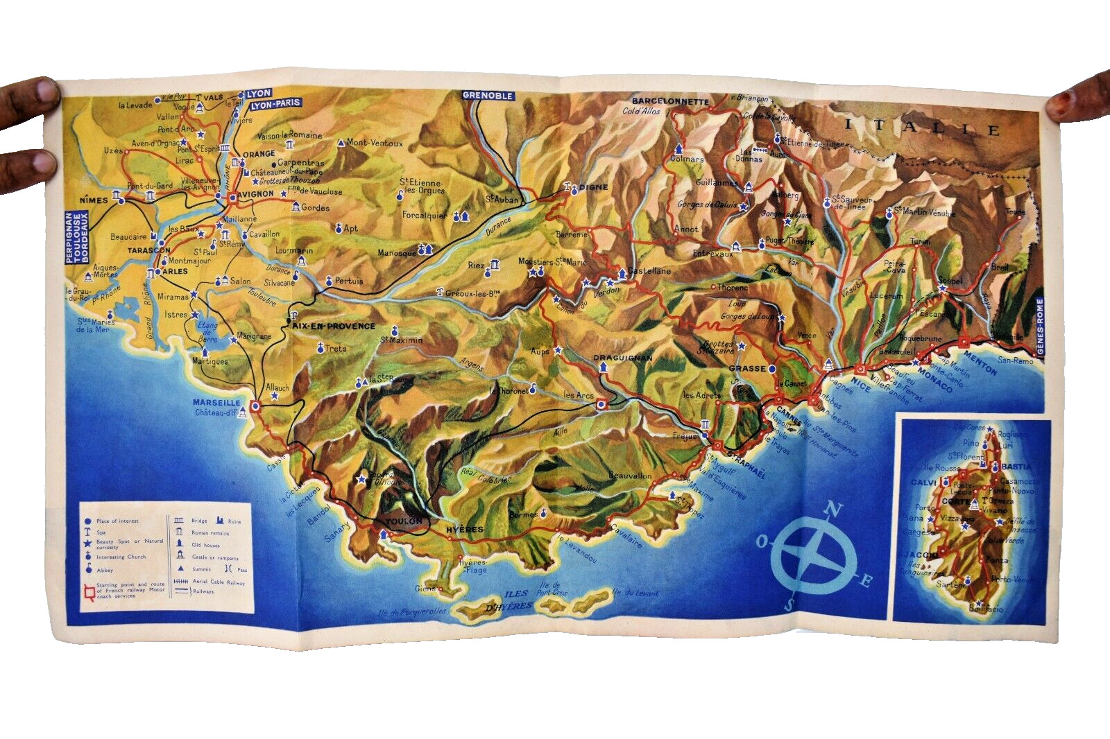 Vintage Map France By Train The French Riviera Journey Travelling Map Guide Old