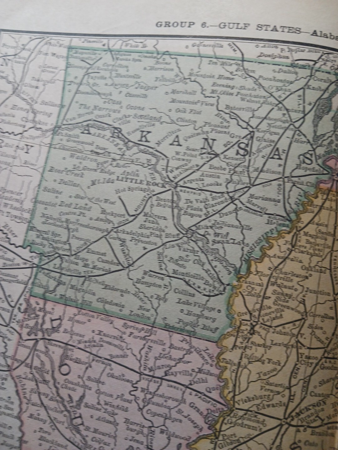 1886 Train Route Map Alabama Louisiana Mississippi TN AR Railroad Lines 9″x 11″