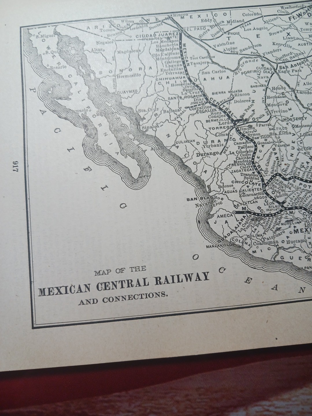 ~1898 ANTIQUE Railroad Map MEXICAN CENTRAL RAILWAY Mexico Train & Ship Routes
