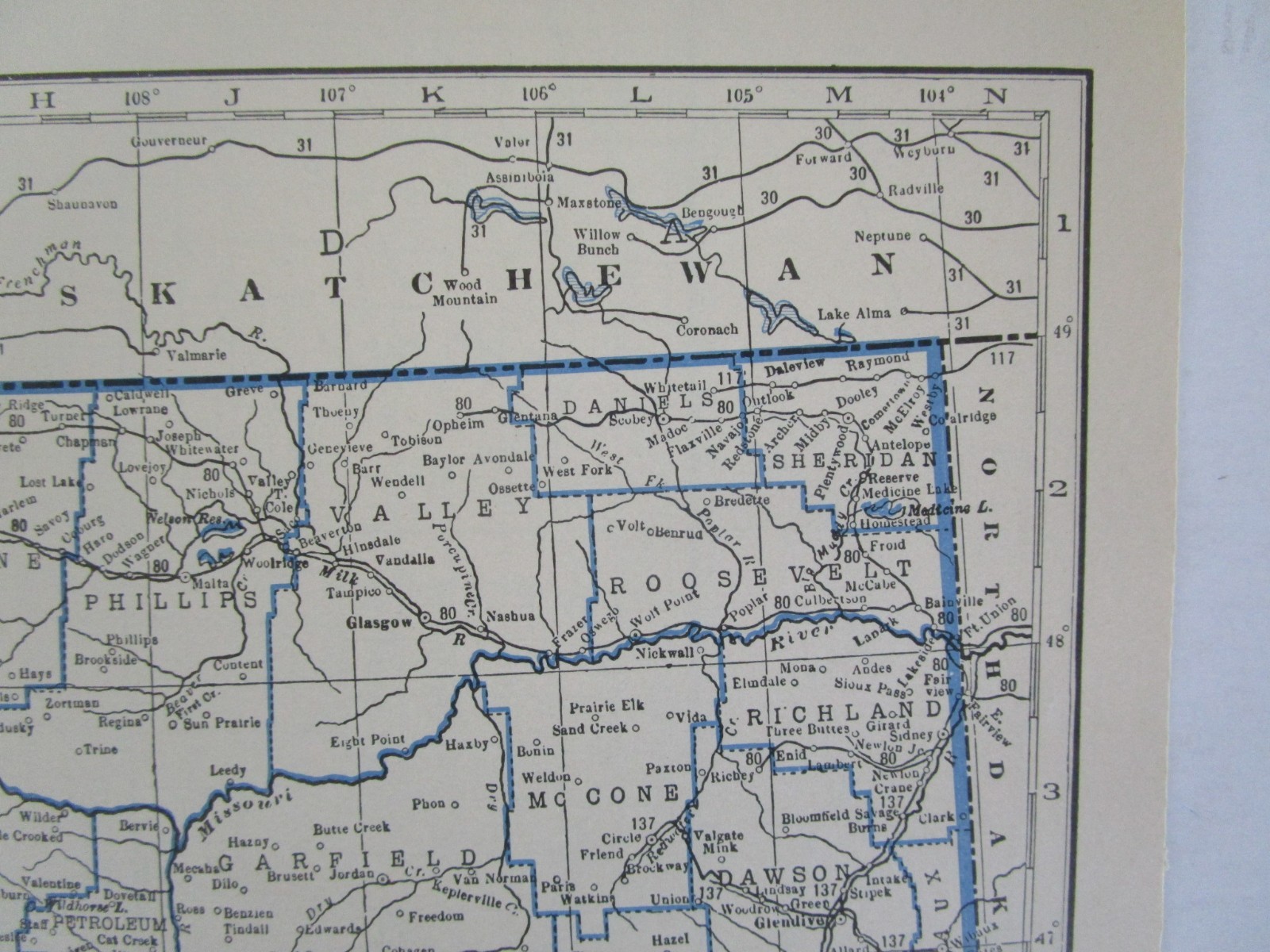 MT Great Depression era 1931 MONTANA RAILROAD Map. MORRISSEY FERNIE & MICHEL RR