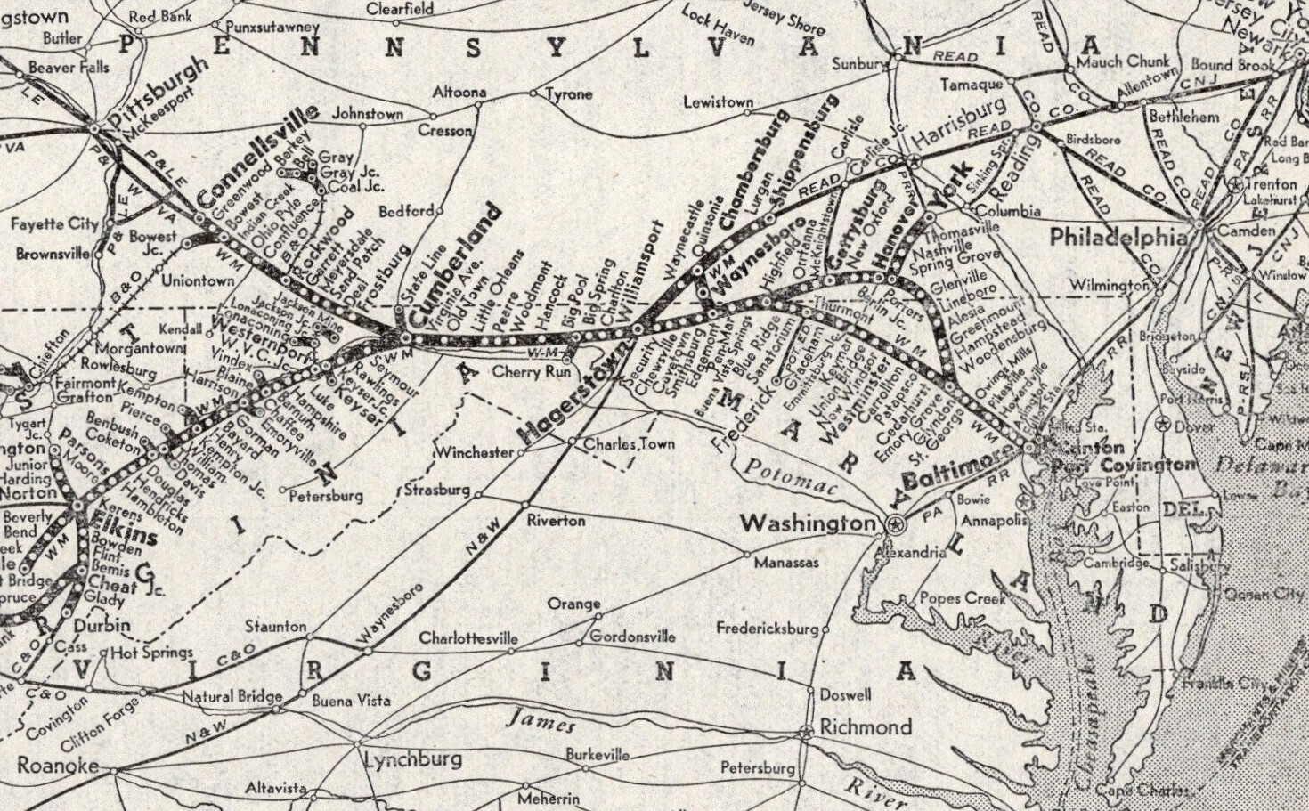 1947 Western Maryland Railway Map Antique Western Maryland Railroad Map 2211
