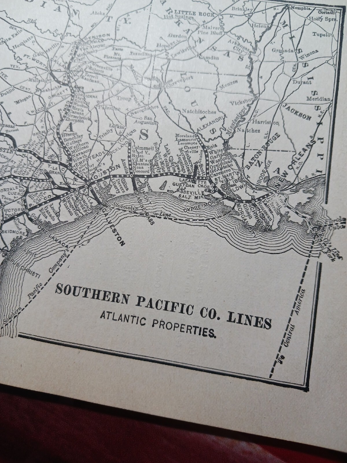 ☆1898 Train Route Map SOUTHERN PACIFIC RAILROAD Lines Atlantic Properties