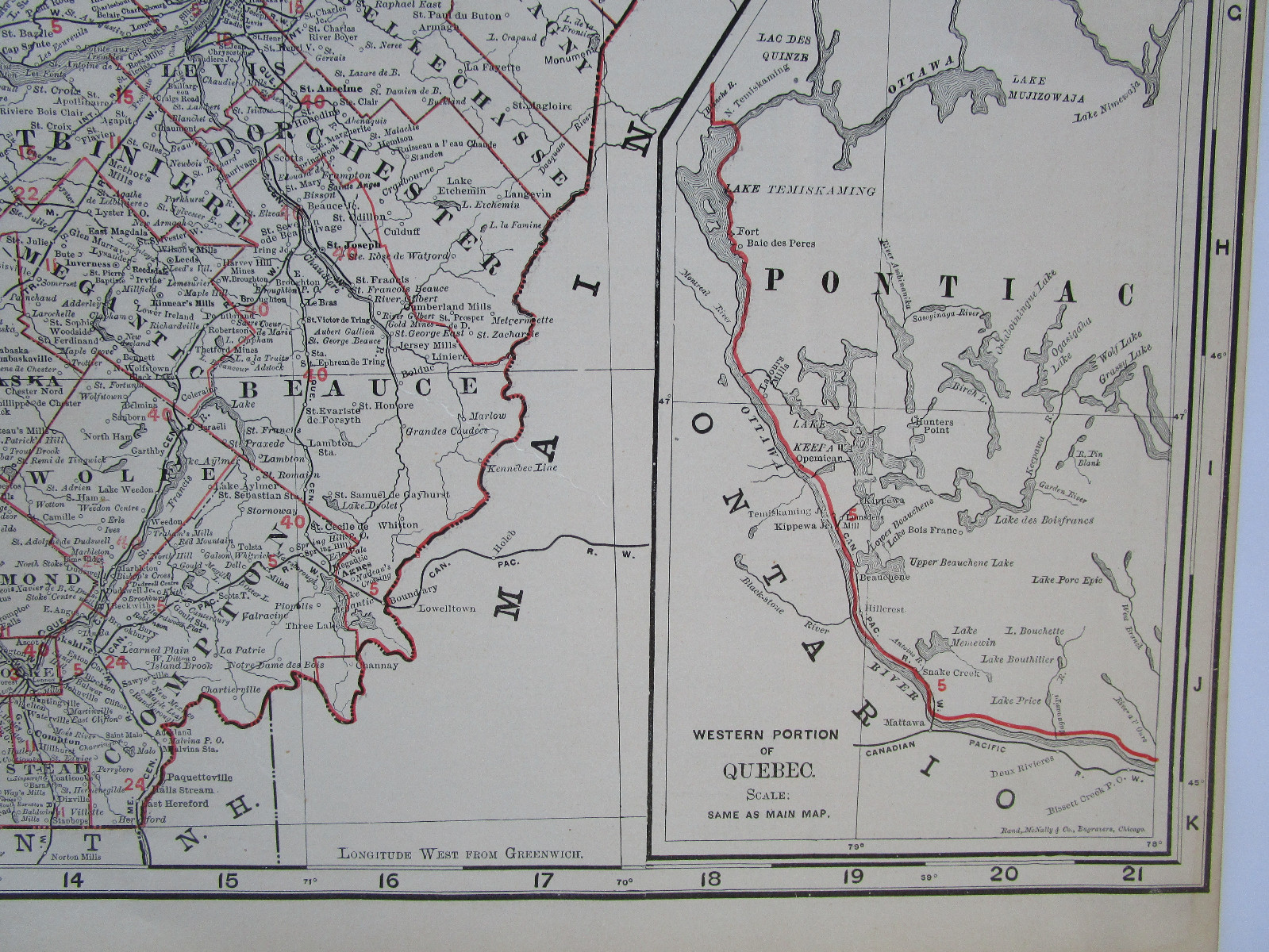 Lg 1901 CANADA QUEBEC RAILROAD Map McN Business CARILLON & GRENVILLE RR. B&M