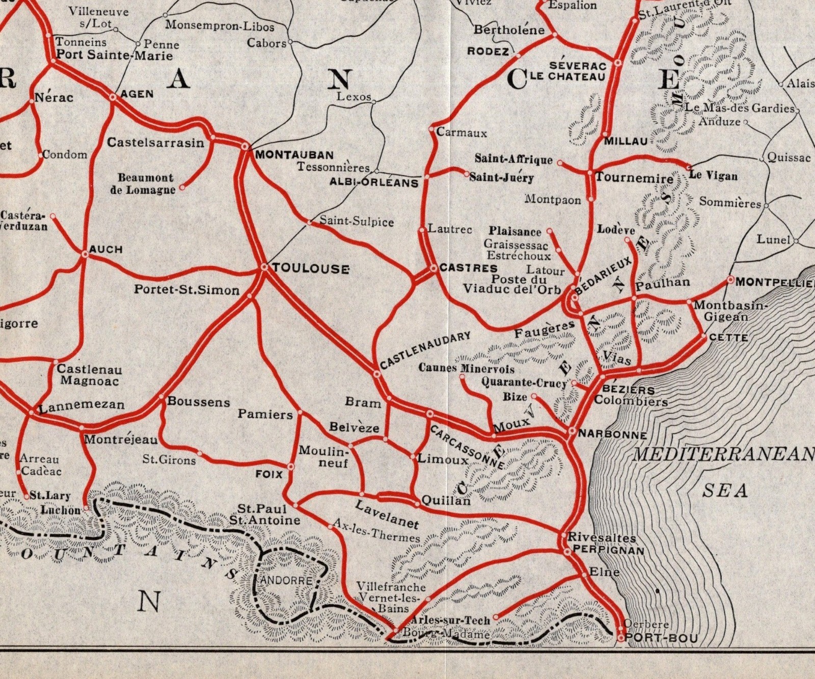 1922 Antique Midi Railroad Company Map France French Railroad Railway Map 2725