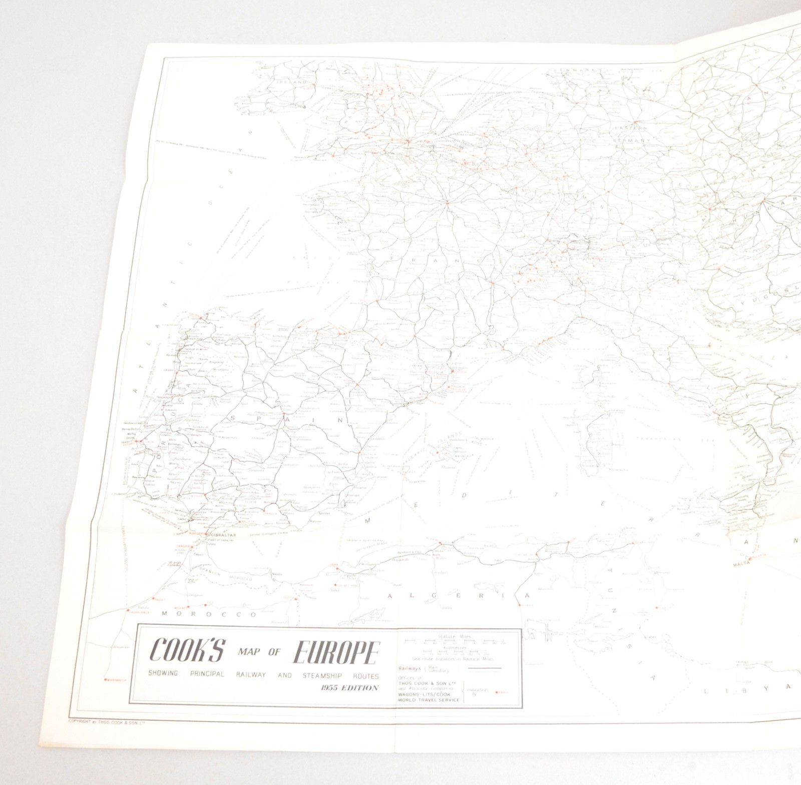 Railway Steamer Pocket Map Cook’s Map of Europe 1955 Edition