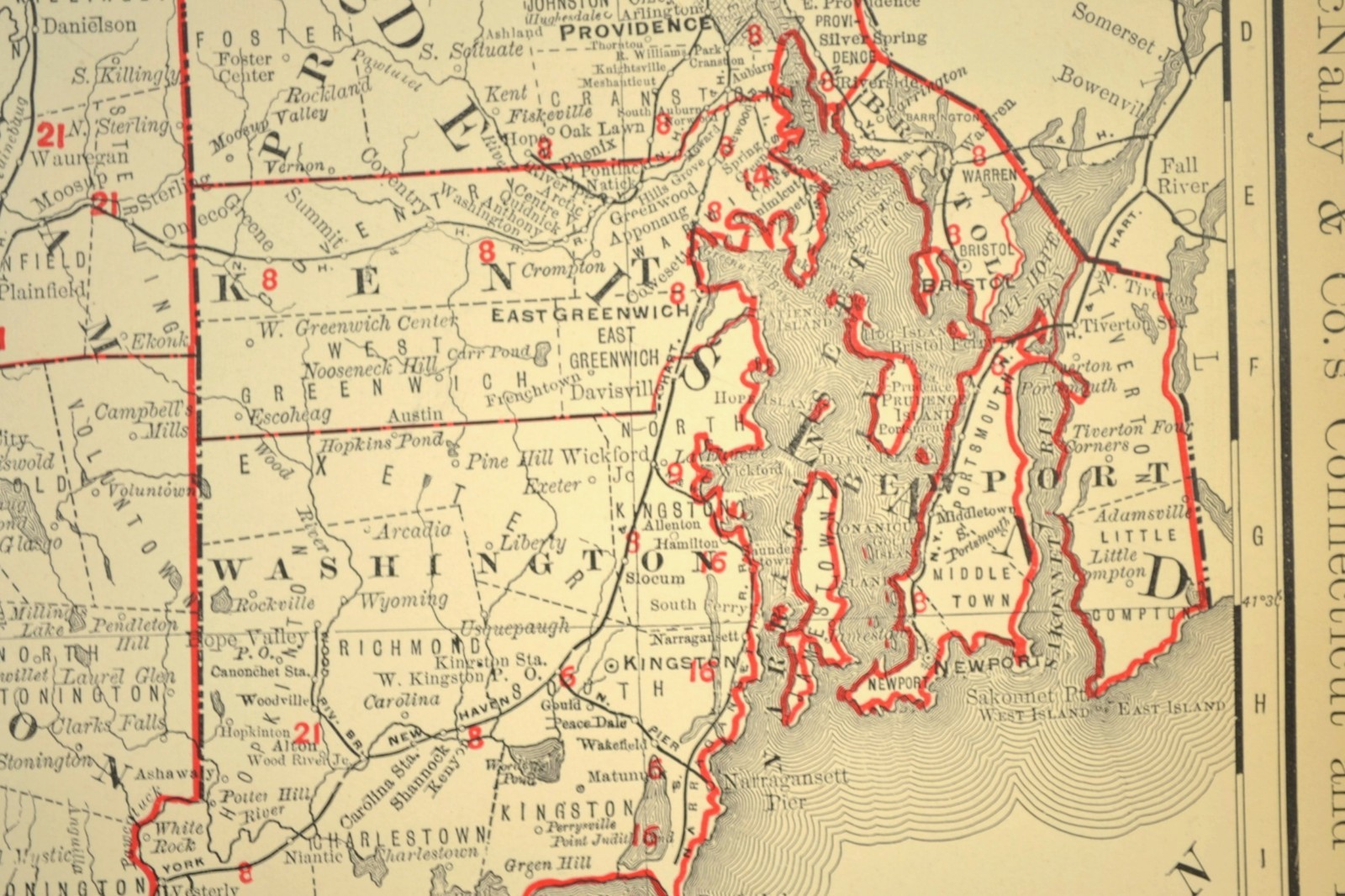 1901 Antique Connecticut Railroad Map of Rhode Island Large Atlas NH RR DATED