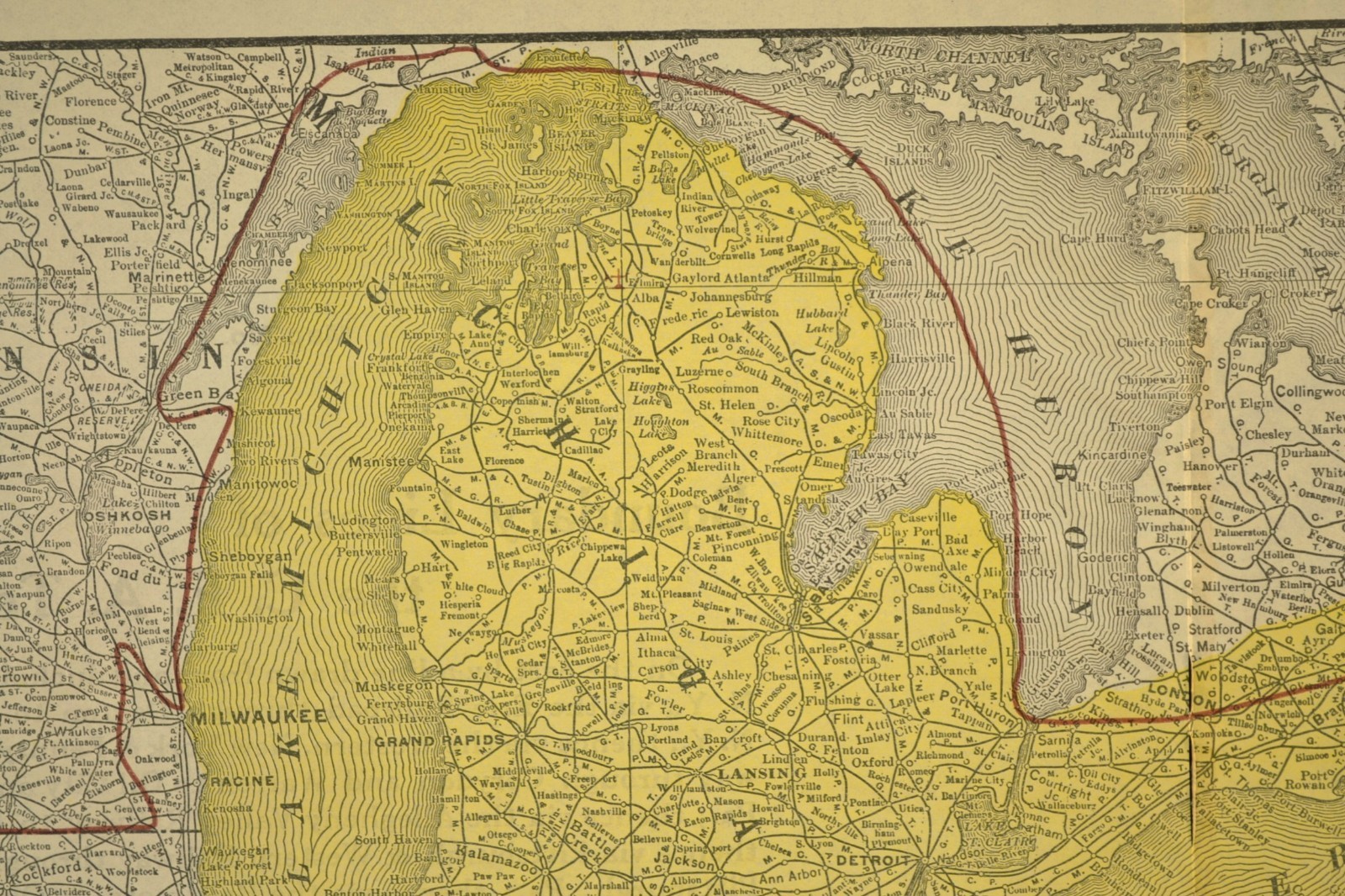 Great Lakes Region Map Railroad Central Freight Association Territory circa 1919