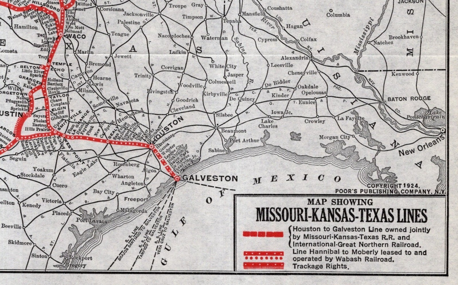 1924 Antique MKT Railroad Map Missouri Kansas Texas Lines Railroad Map 2690