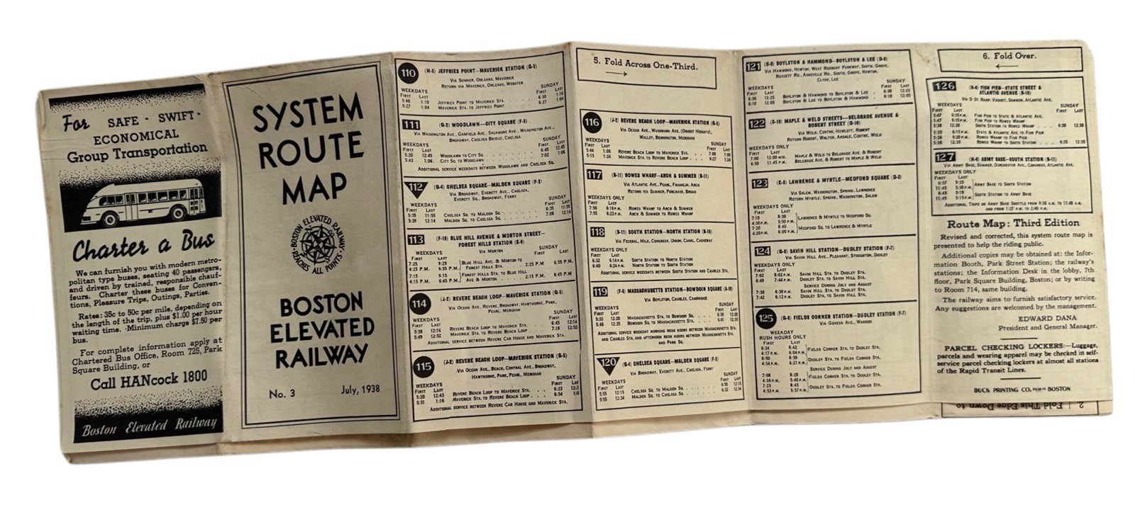 1938 Boston Elevated Railway System Route Map No. 3 Complete Folding Transit Map