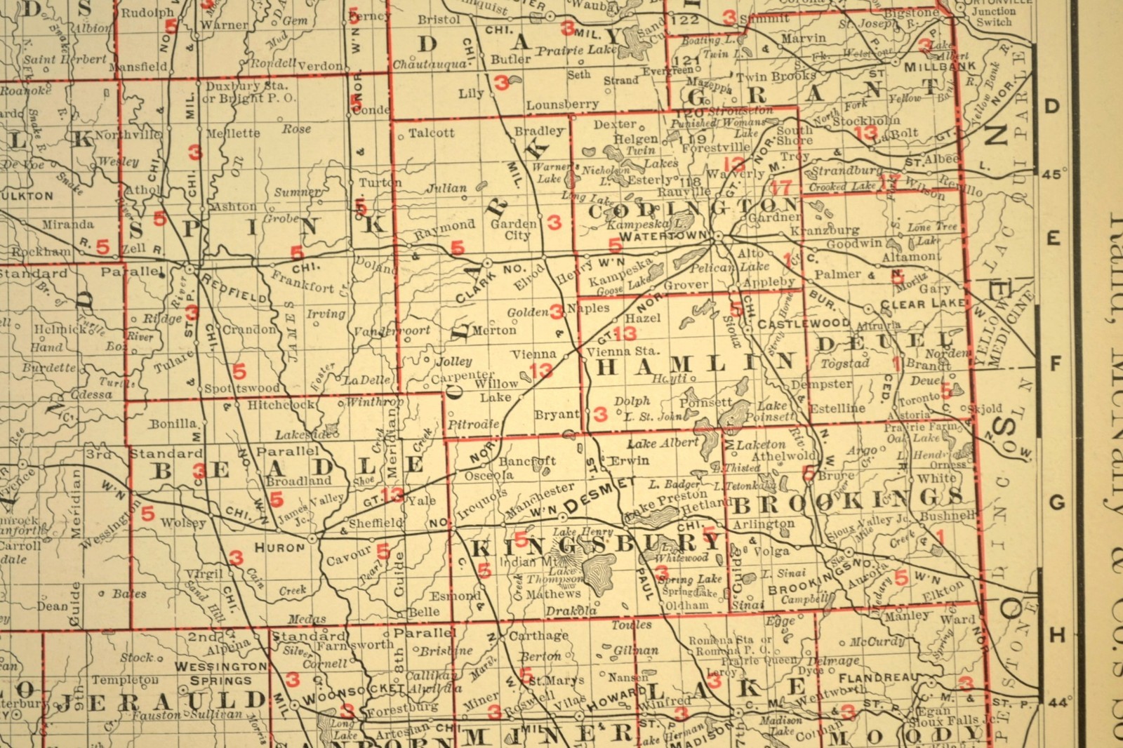 1901 Antique South Dakota Railroad Map CNW RY CMStP RR Large Atlas DATED