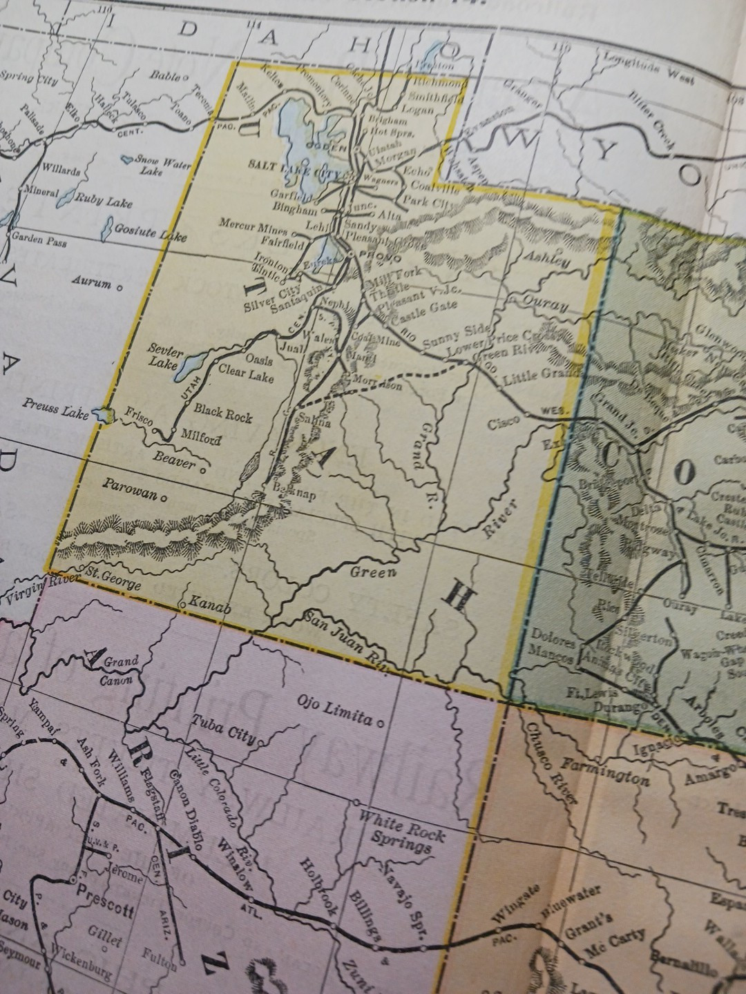 1897 Train Route Map ARIZONA Colorado UTAH New Mexico all Railroad Lines 9×11″