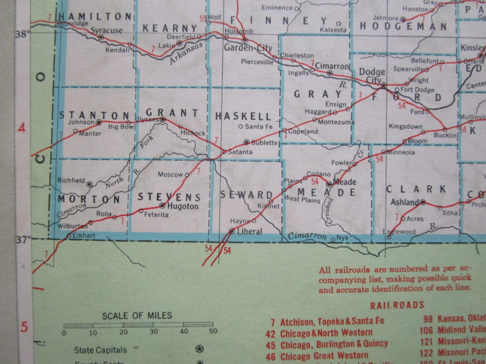 KS KY Vtg 1951 KANSAS RAILROAD Map KANSAS CITY SOUTHERN, CB&Q, ATSF or KENTUCKY
