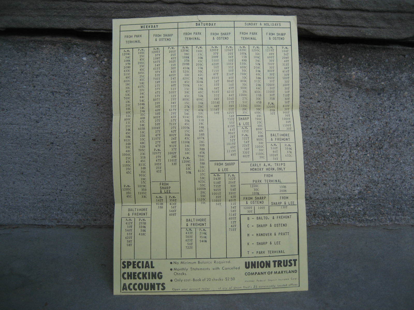 1957 & 1958 Gilmor Sharp Street Trackless Trolley Line Map and Time Tables
