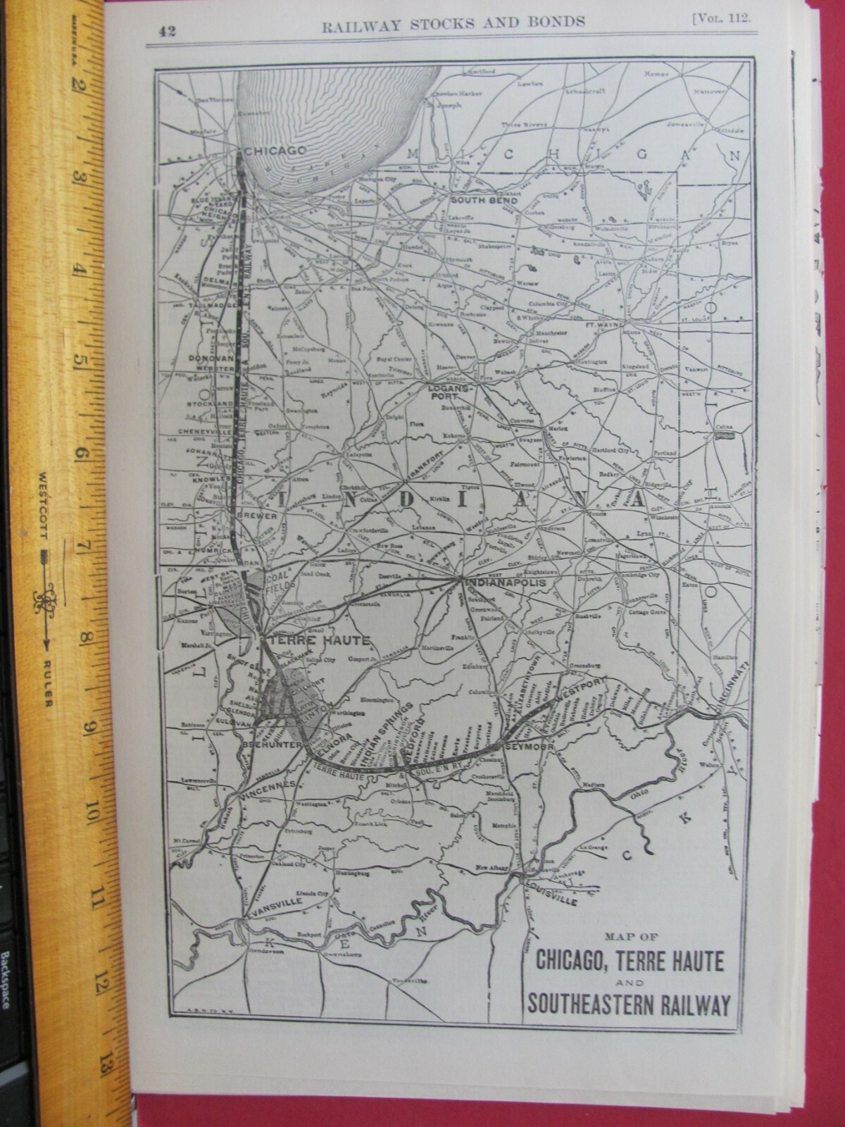 CHICAGO TERRE HAUTE & SOUTHEASTERN RAILROAD ORIGINAL 1921 SYSTEM MAP RR ROUTE