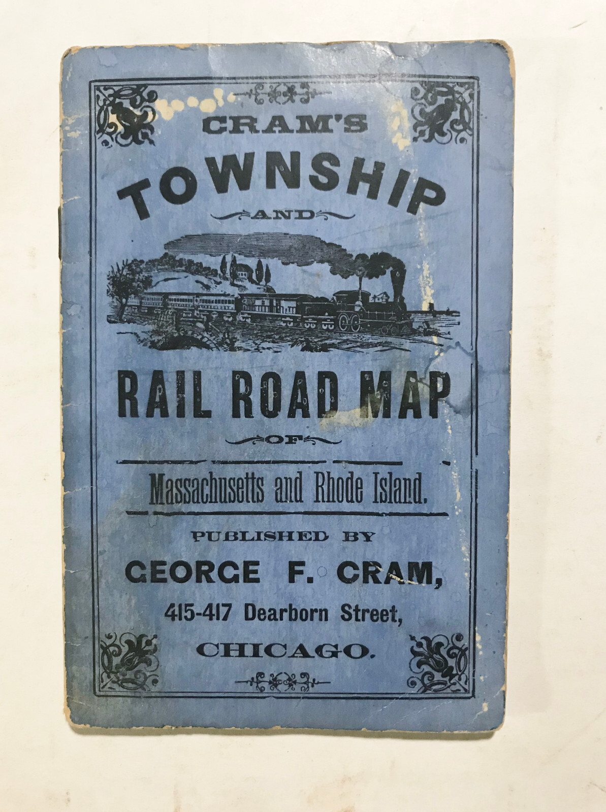 Rare Antique 1890 Cram’s Township Rail Road Map of Massachusetts & Rhode Island