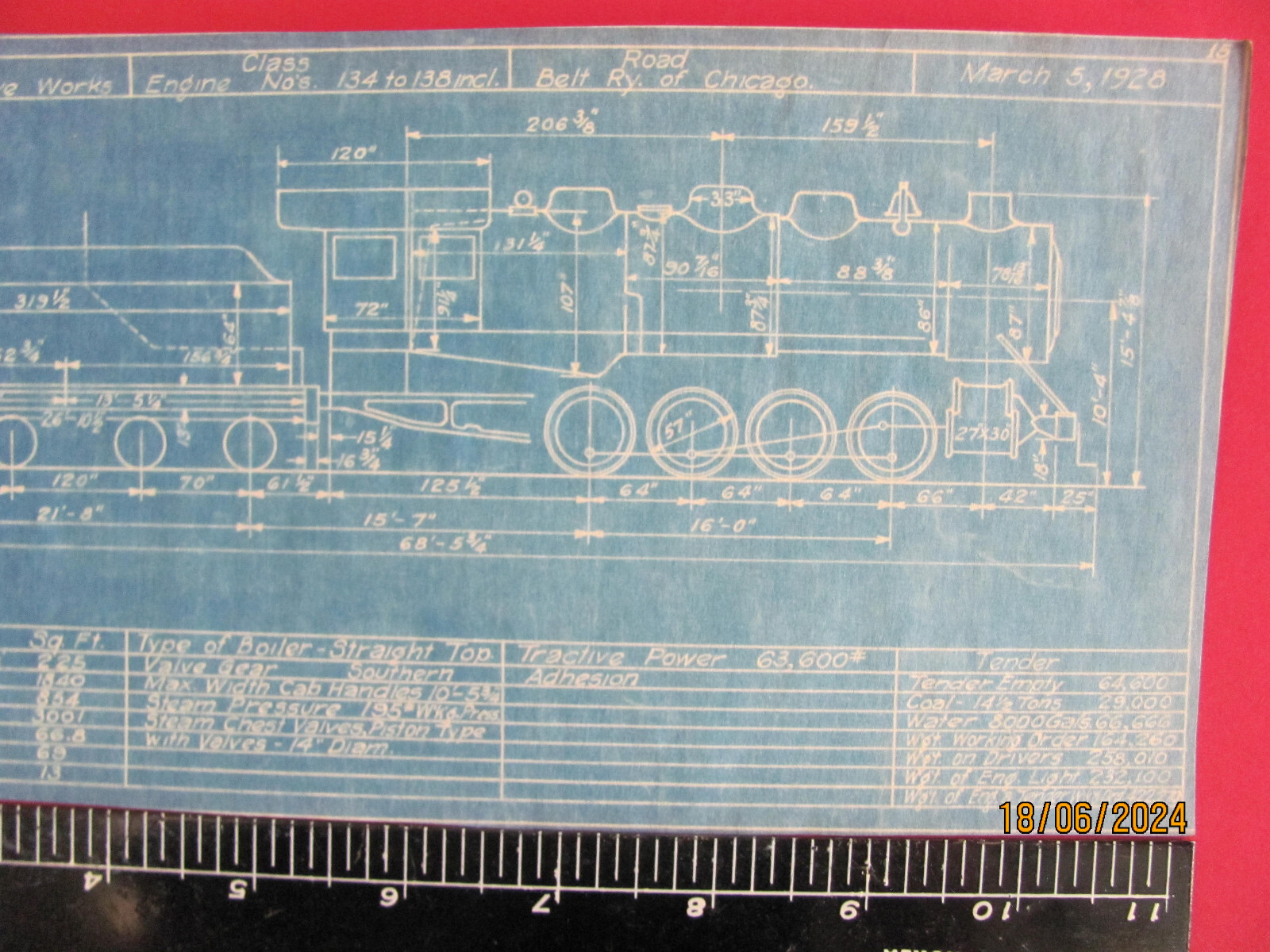 BELT RAILWAY OF CHICAGO 2-10-2 C-1 LOCOMOTIVES #1 – #5 BLUEPRINT DATA DRAWING