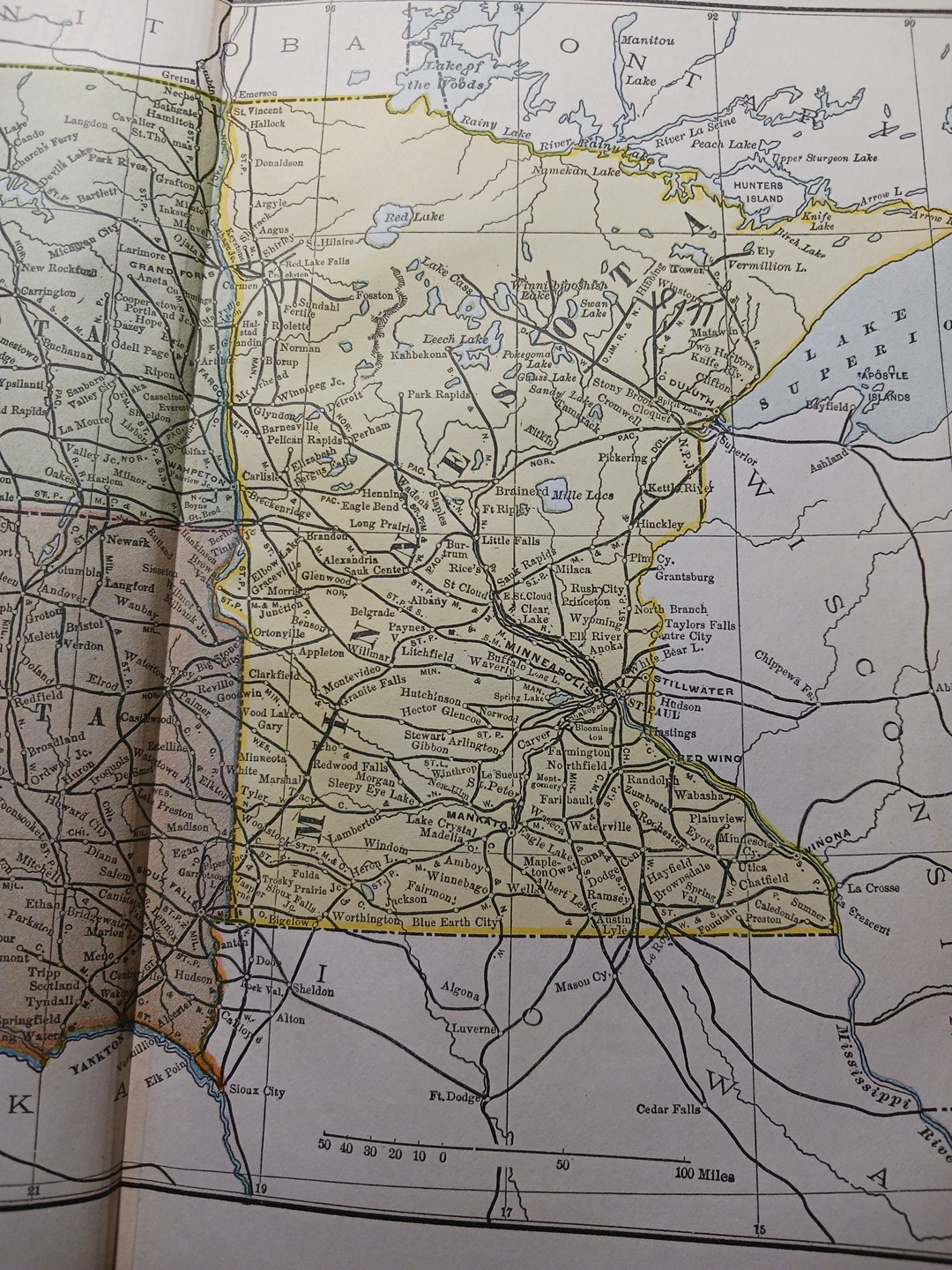 1897 Train Route Map Minnesota North South Dakota all Railroad Lines 9×11″ ND SD