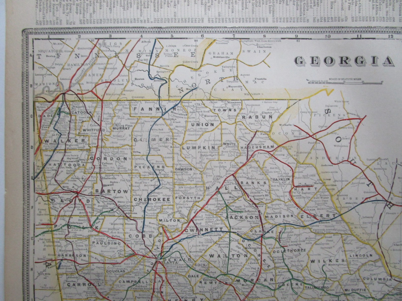 GA 1898 GEORGIA STEAM RAILROADs Map. SMITHONIA & DUNLOP RR, CUYLER & WOODBURN RR