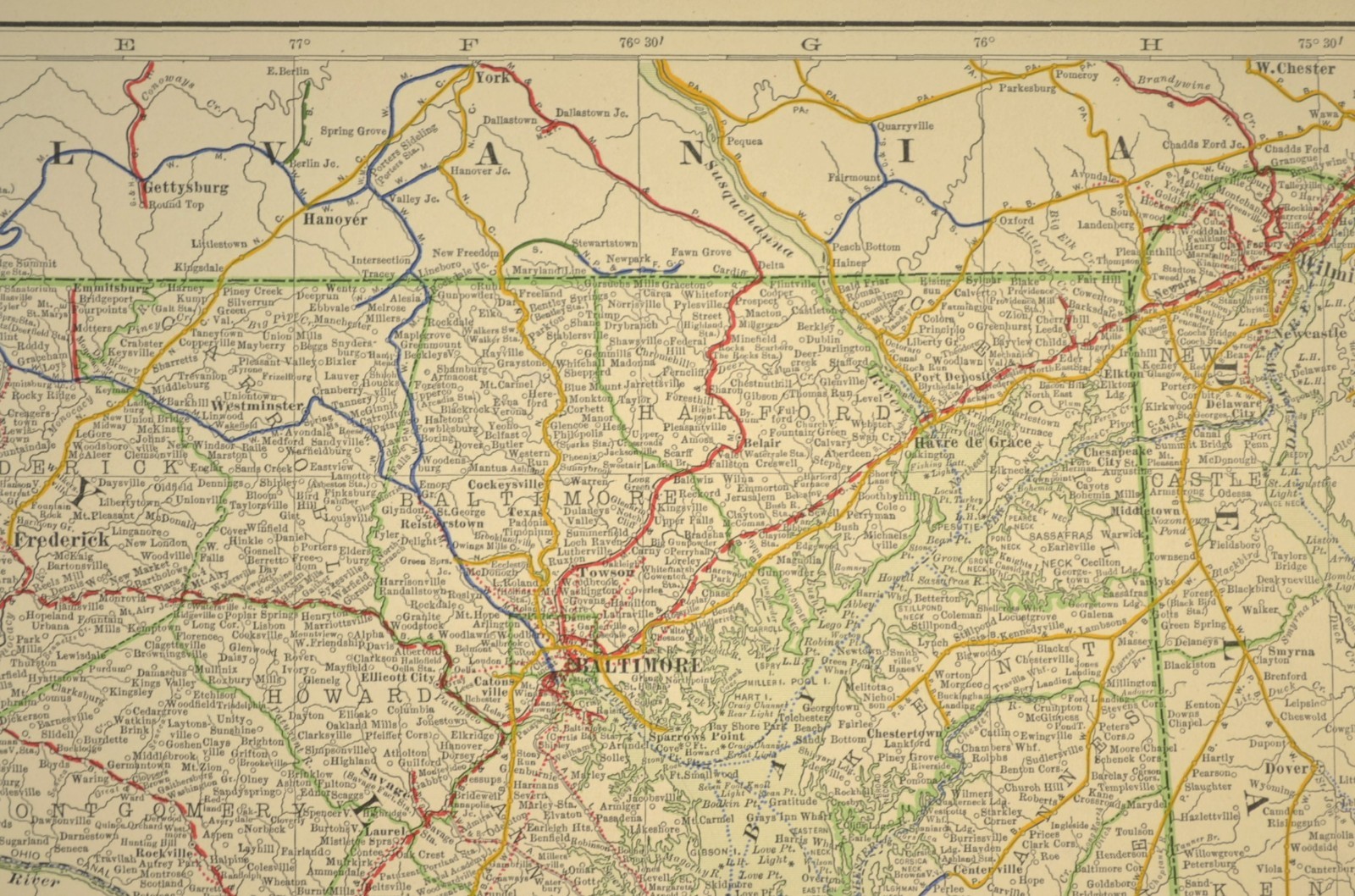 1914 Antique Map of MARYLAND Railroads Map DELAWARE ORIGINAL Atlas Map DATED