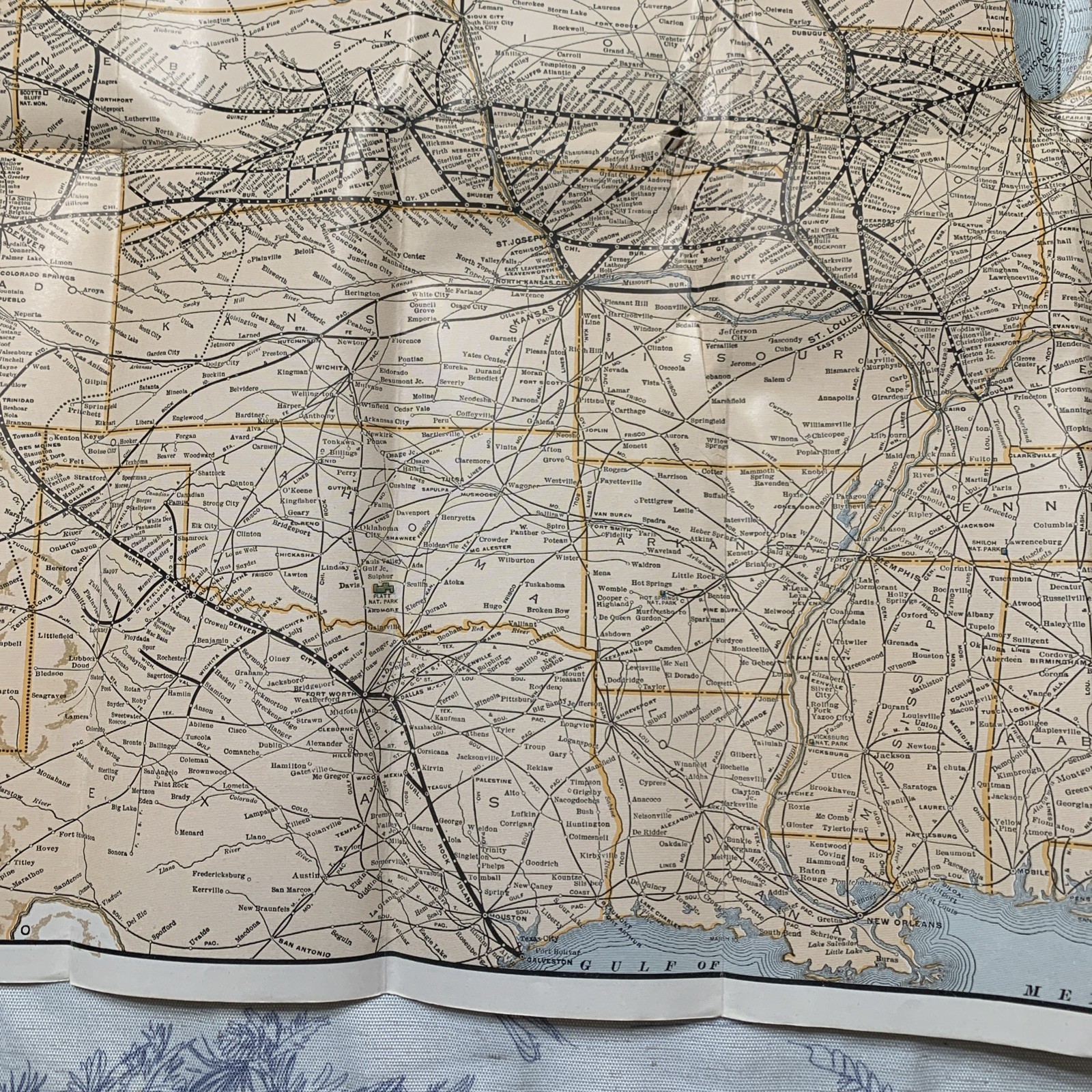 1938 United States Railroad Map Guide Burlington Route Vintage 36×19” USA Large