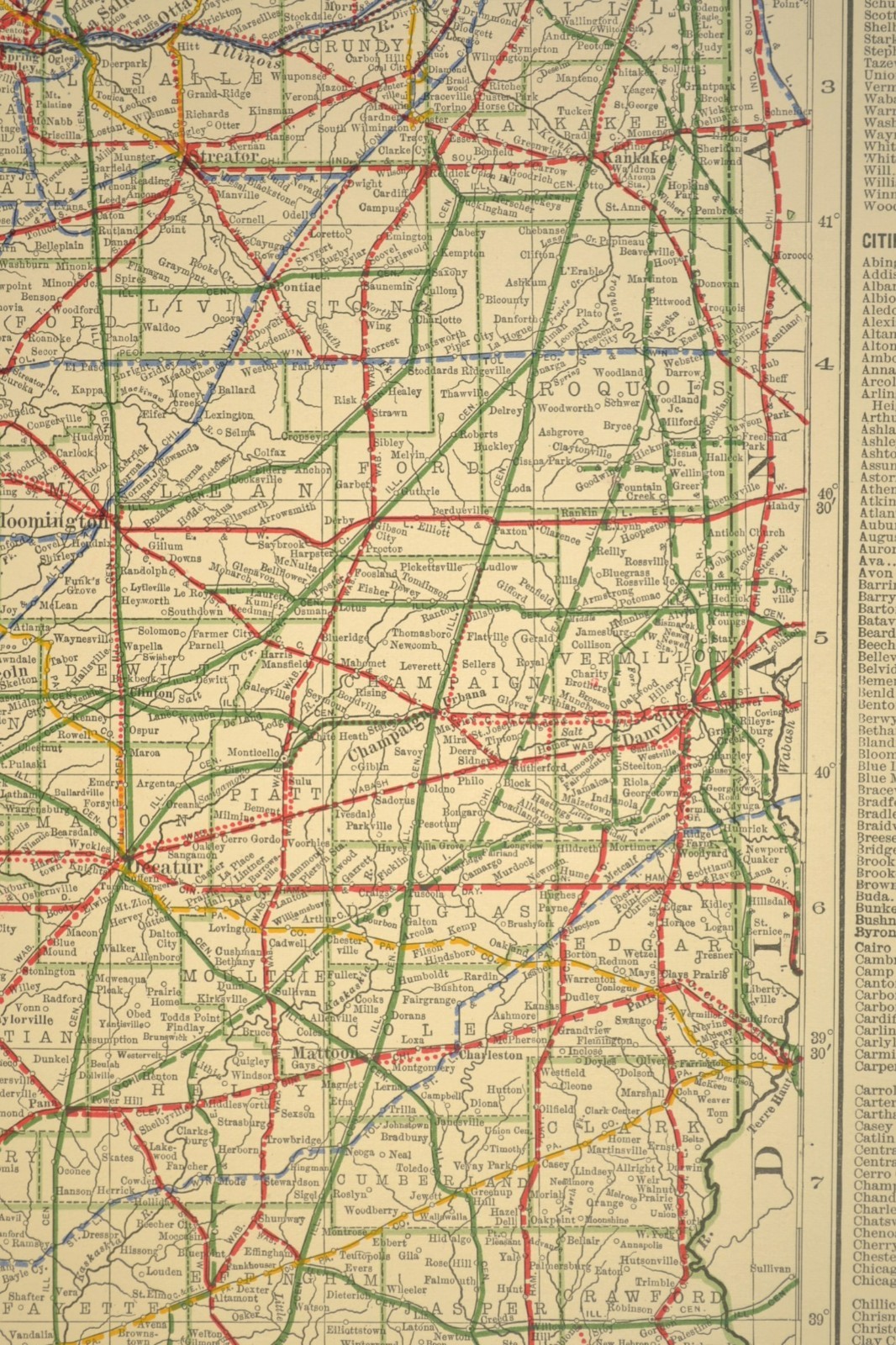 1914 Antique Map of ILLINOIS Railroads Map ORIGINAL Atlas Map DATED