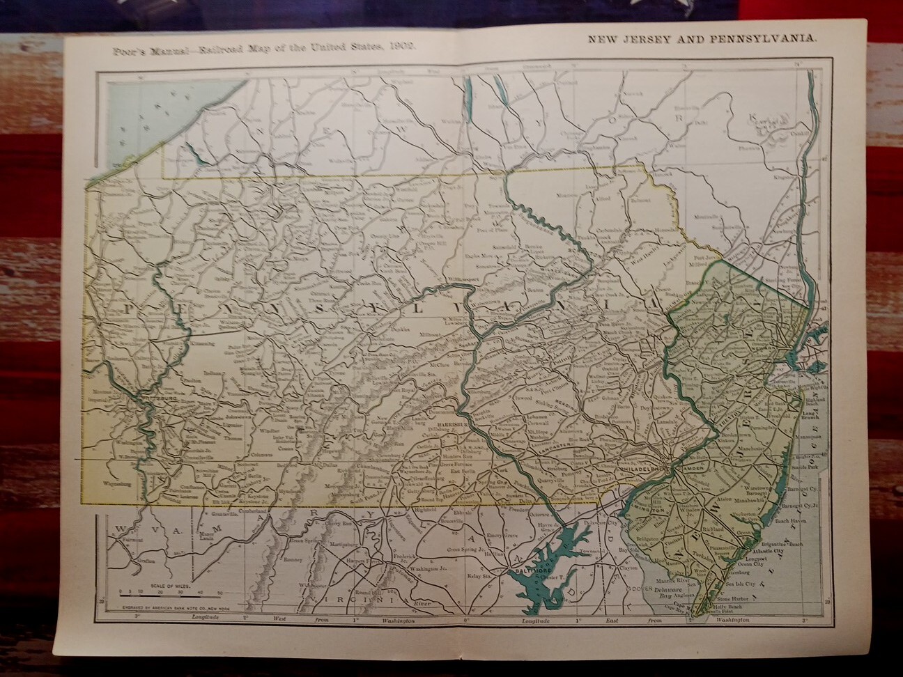 1902 Train Route Map PENNSYLVANIA New Jersey All Railroad Lines Stations 11″×9″