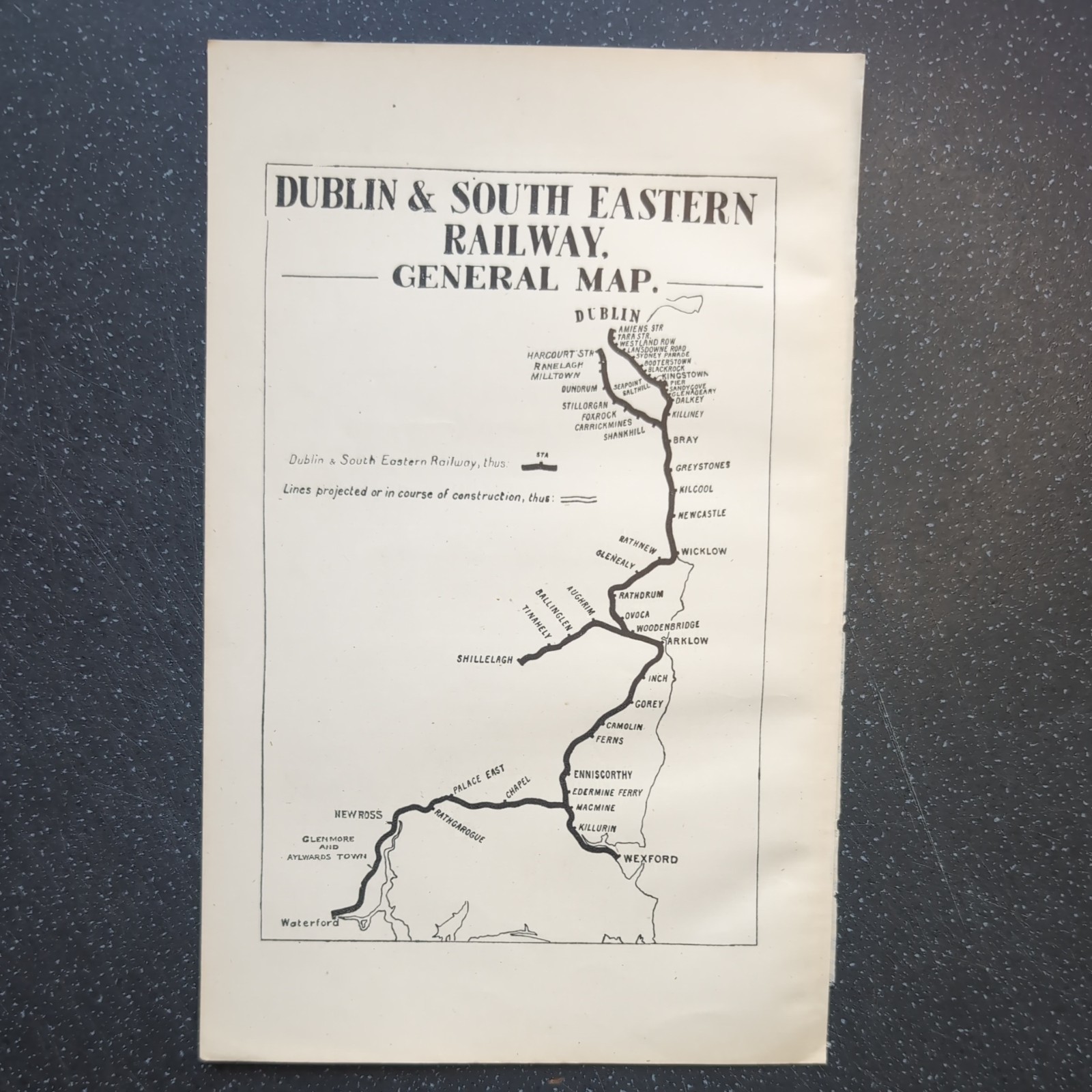Original 1913 Of Dublin and South Eastern Railway General Map