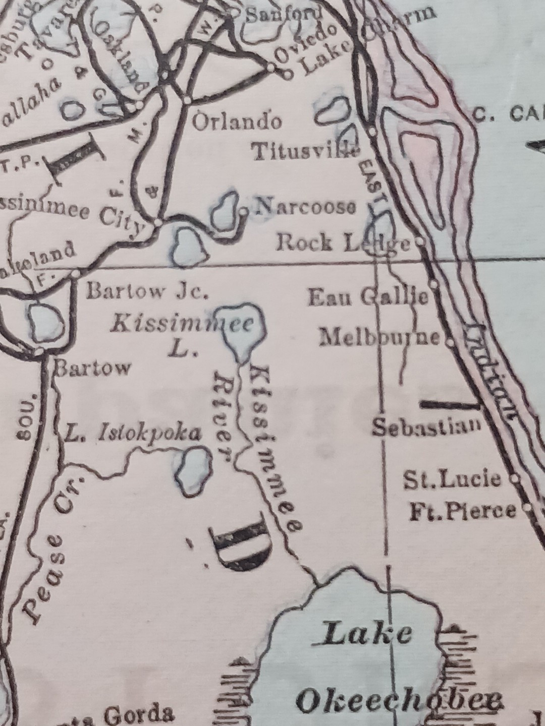 ~ 1897 Train Route Map Alabama FLORIDA Georgia ☆ all Railroad Lines Marked 9×11