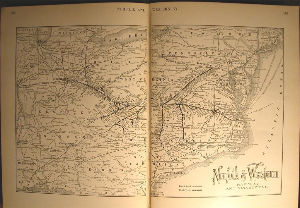 1925 NORFOLK & WESTERN RAILWAY N&W RY SYSTEM MAP VIRGINIA DEPOT HISTORY