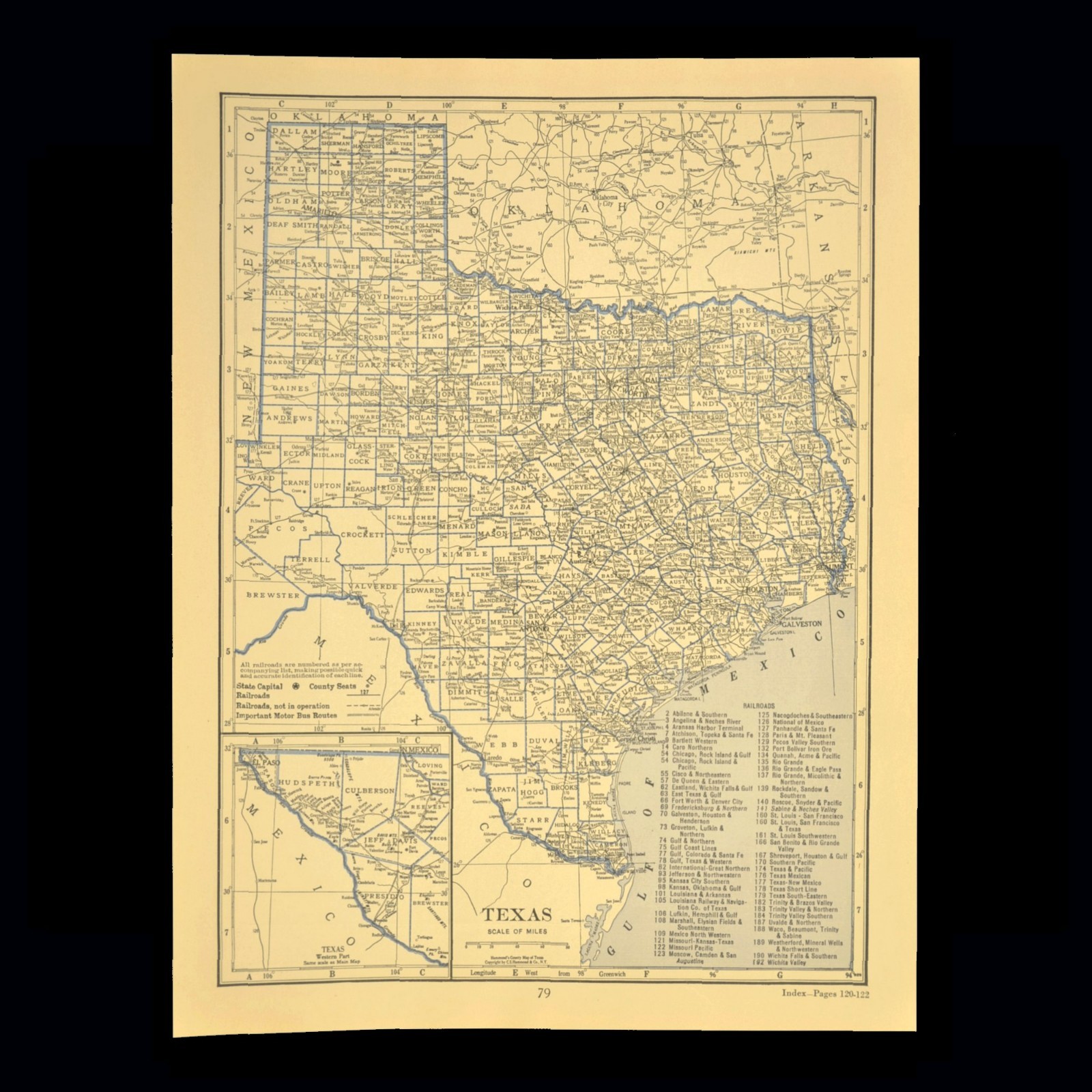 ca1930 TEXAS Map Railroad Depot Towns SP RR Historic Original Atlas Map