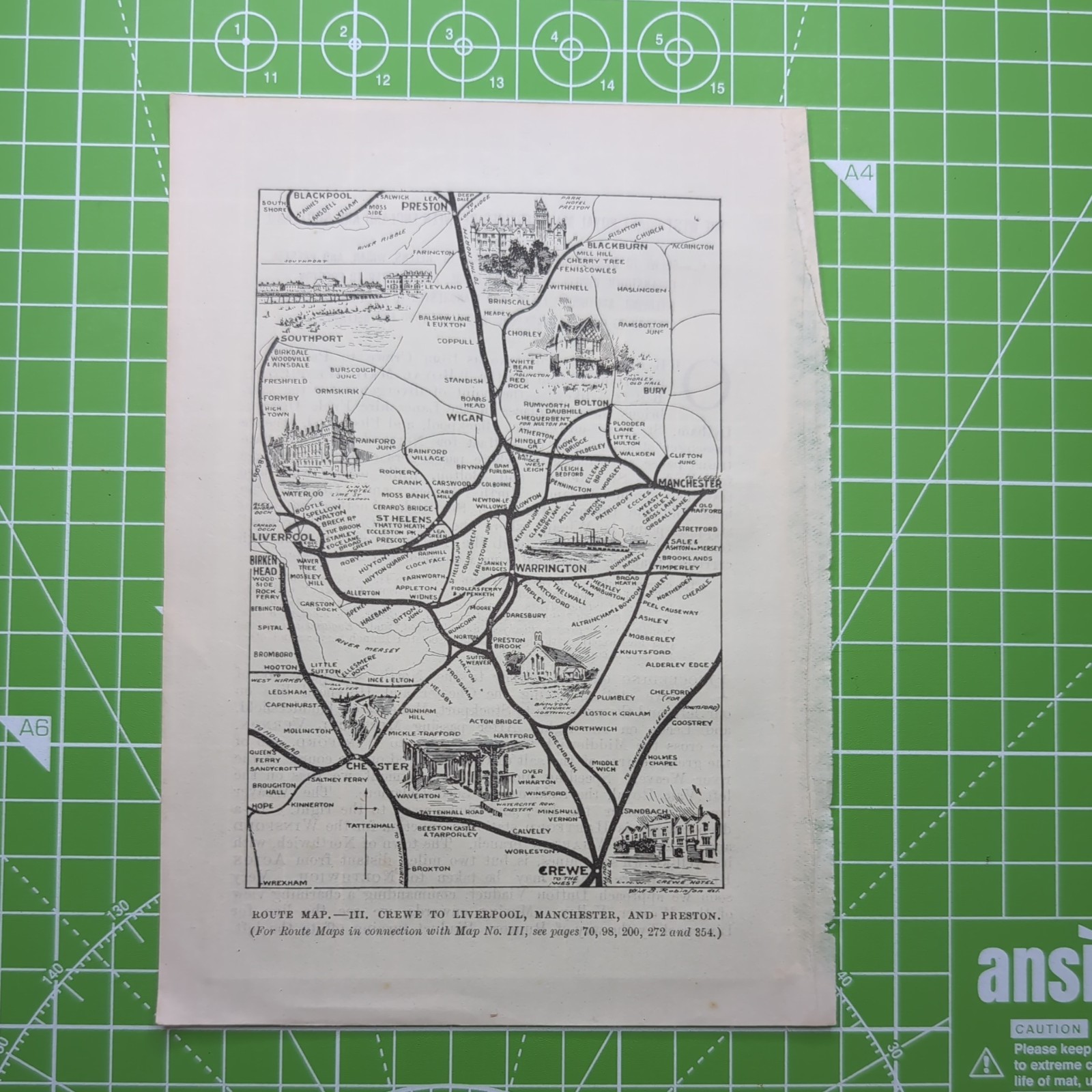 Original 1912 LNWR Route Map Crewe To Liverpool Manchester And Preston