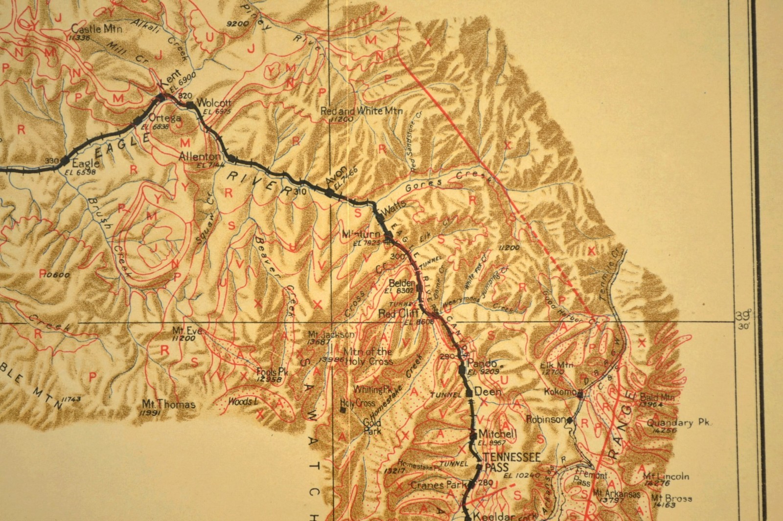 1922 Denver Rio Grande RR Map Gypsum Colorado Avon Leadville Tennessee Pass