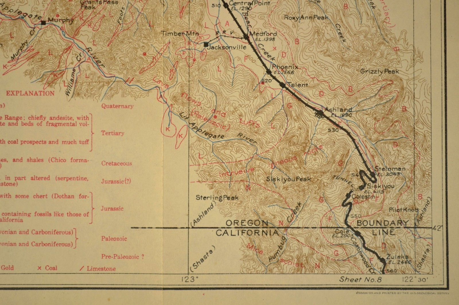 1915 Southern Pacific Railroad Map Medford Oregon Grants Pass OR Jackson County